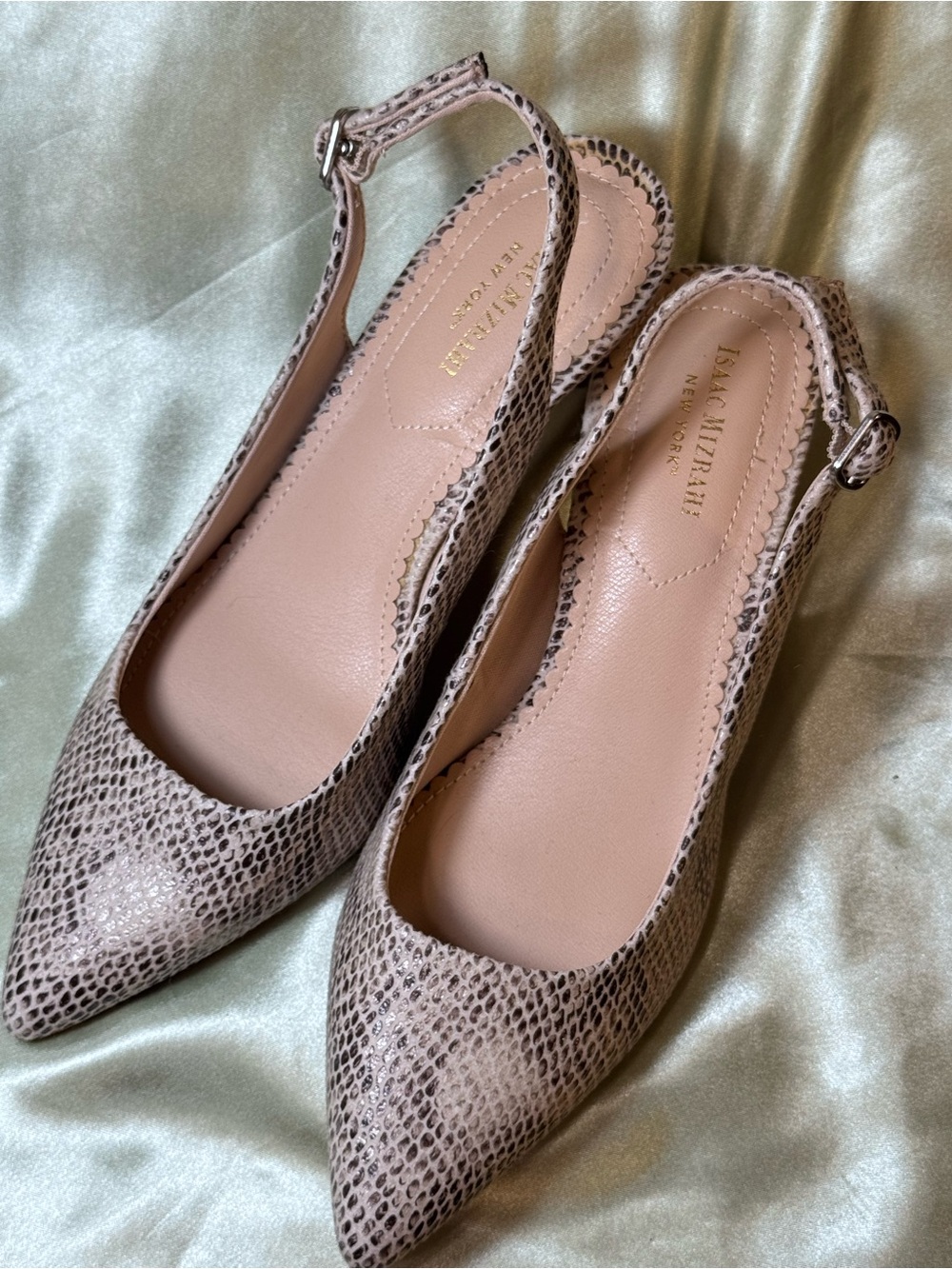 Isaac Mizrahi Taupe Snakeskin Slingback Kitten Heels size 7.5 - Picture 6 of 10